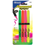 Bazic Color Fluorescent Highlighters 4 Pack