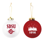 2-pack Ornament  - SDSU Over SDI White with Red Ink and Snowflake SDSU White on Red Ball