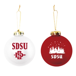 2-pack Ornament  - SDSU Over SDI White with Red Ink and Snowflake SDSU White on Red Ball