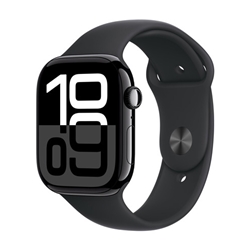 Apple Watch Series 10: GPS, 46mm, Jet Black Aluminum Case with Black Sport Band - M/L