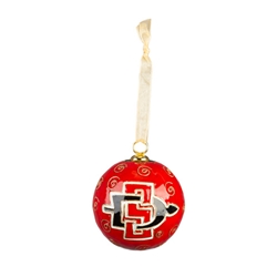 Glass Ornament with SDSU Aztecs and SD Interlock